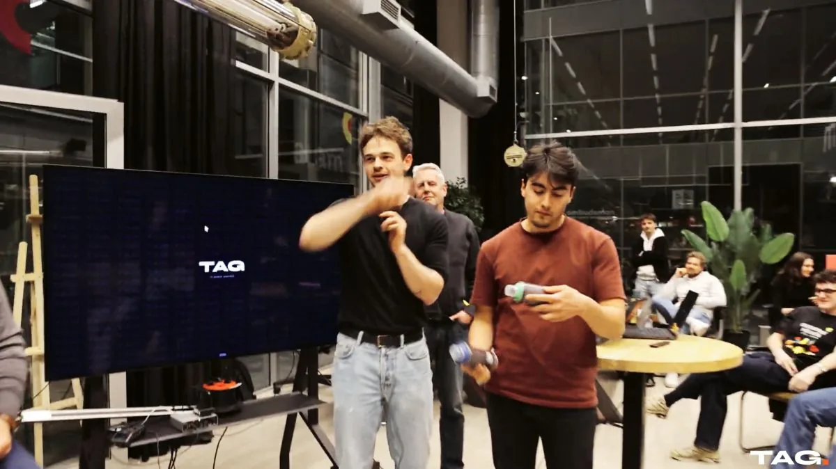 A team at the screen