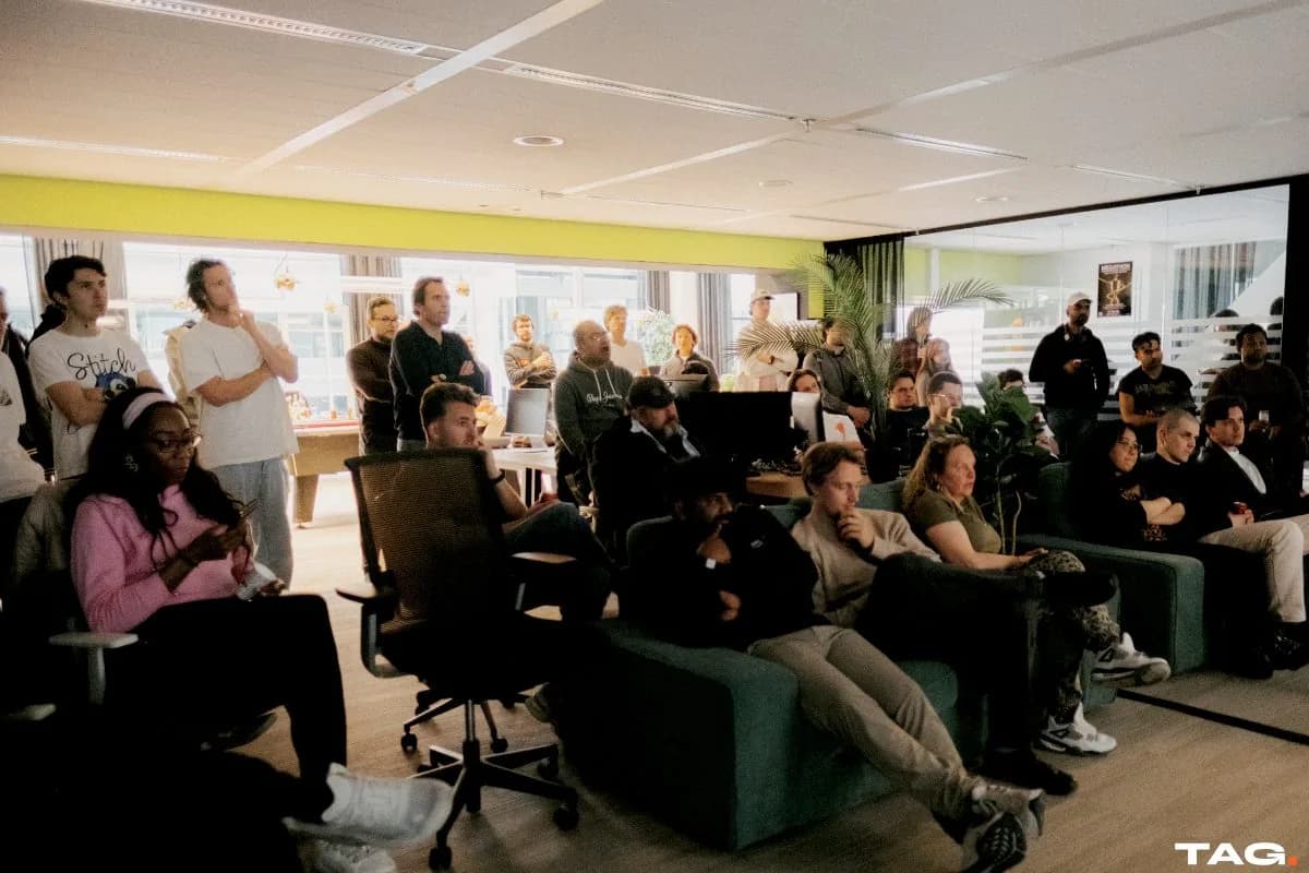 The full room watching the screen
